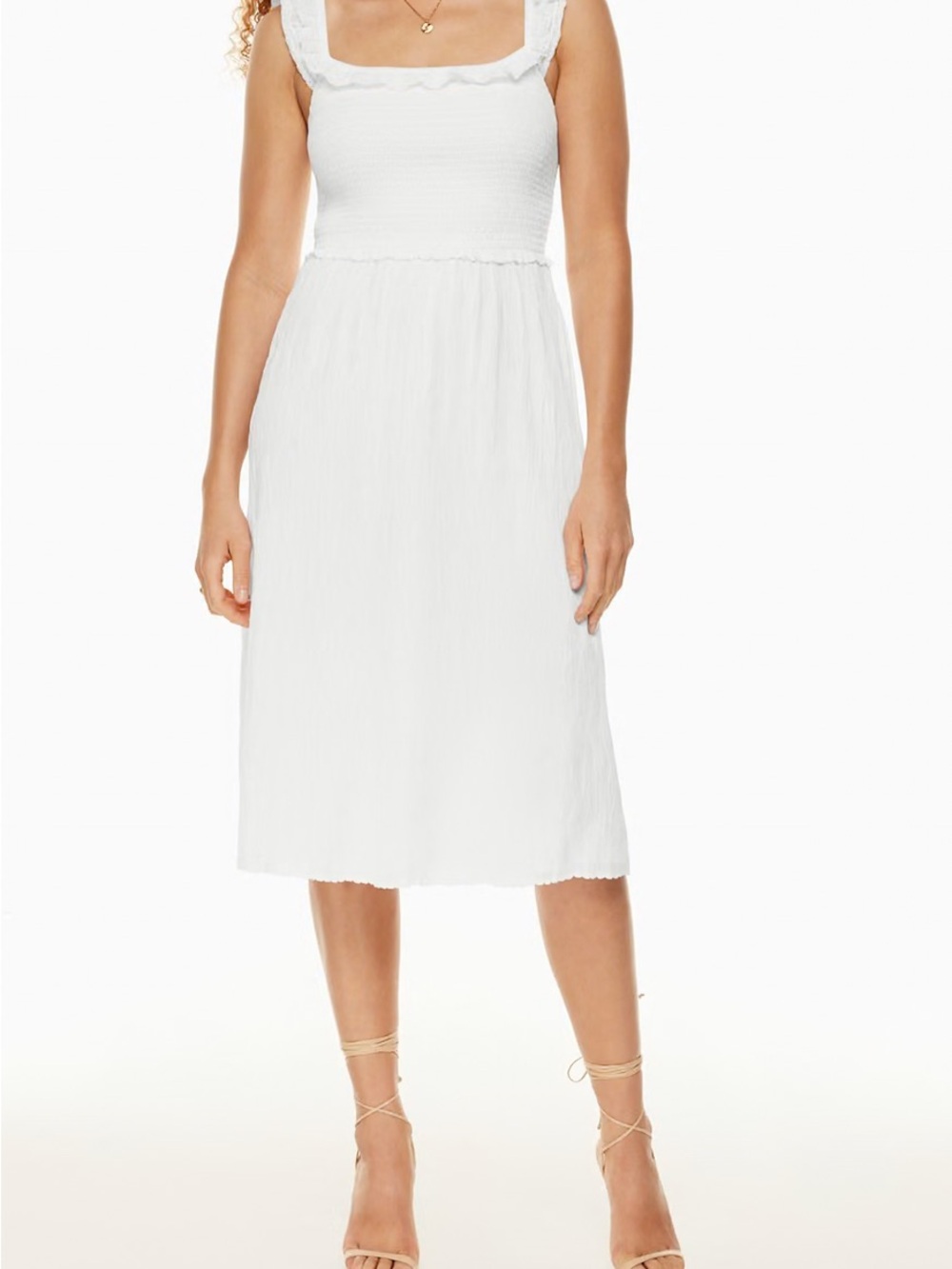 Wilfred Reminisce White Smocked Midi Skirt Dress Organic Cotton Blend Xl